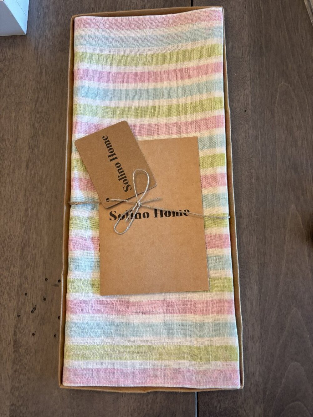 Solino Home 14"x48" striped table runner in spring colors. 100% Linen NEW